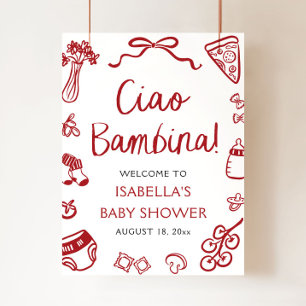 Affiche Rouge Italien Mignon Ciao Bambina Baby Shower Bien