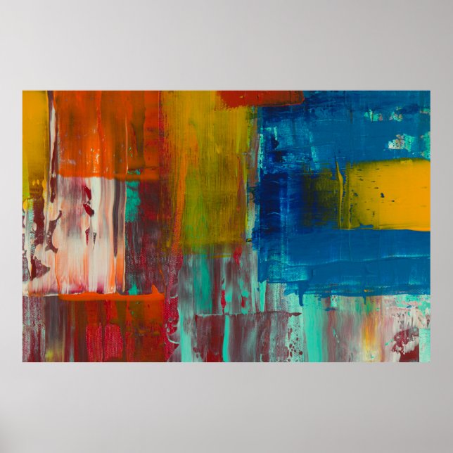 AFFICHE ROUGE JAUNE BLEU ET BLANC PEINTURE ABSTRAITE (Devant)