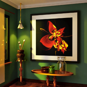 Affiche Rouge Jaune Floral Moderne Résumé Modèle Art #10