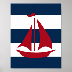 Affiche Rouge nautique, marine et blanc d'impression de