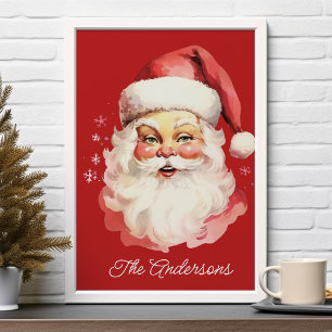 Affiche Rouge Noël de la famille du Père Noël Rétro Vintag