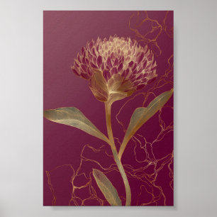 Affiche Rouge Profond Or Botanique Fleur Ligne de travail