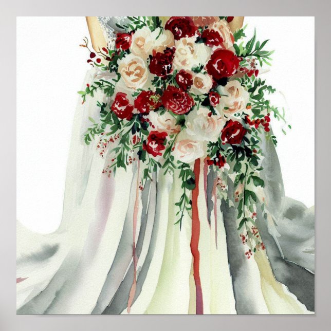 Affiche Rouge romantique, Bouquet en cascade nuptiale (1) (Devant)