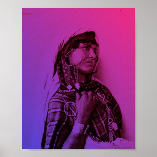 Affiche Rouge rose Maghreb tunisienne traditionnelle fille (Devant)