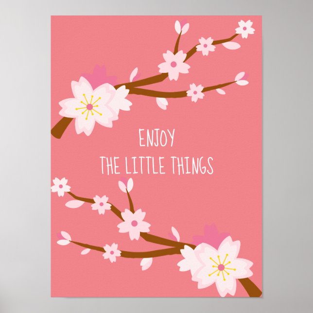 Affiche Rouge rose Sakura Cherry Blossom Japonais (Devant)