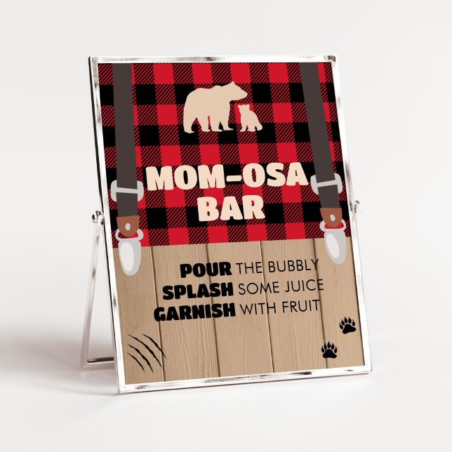 Affiche Rouge Russe Plaid Lumberjack Maman Osa Bar (Plaid Lumberjack Baby Shower Mom Osa Bar Sign)