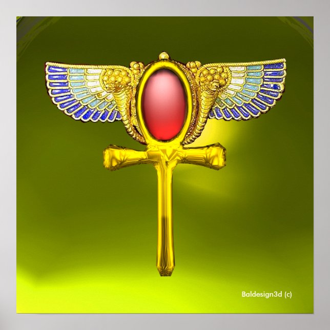 AFFICHE ROUGE TALISMAN / EGYPTIAN WINGH ANKH ET CORNUCOPIE (Devant)