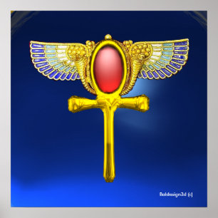 Affiche ROUGE TALISMAN/ÉGYPTIEN FEU ANKH, CORNUCOPIA Bleu