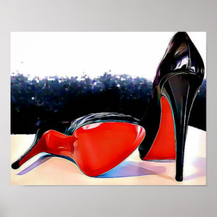 Affiche Rouge talons bas Louboutin Classic Pompes noires