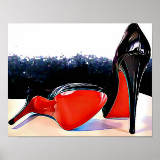 Affiche Rouge talons bas Louboutin Classic Pompes noires