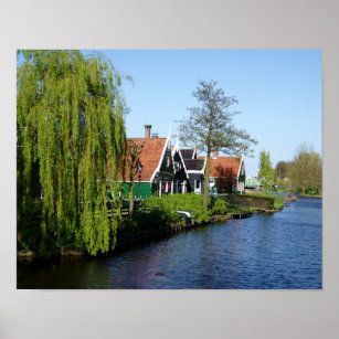 Affiche Rouge Vert Blanc Zaanse Schans Maisons Néerlandais