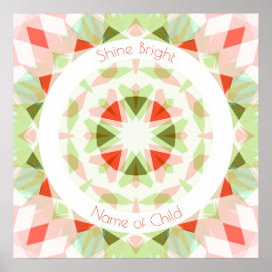 Affiche Rouge Vert brillant étoile brillante Nom Décor de 