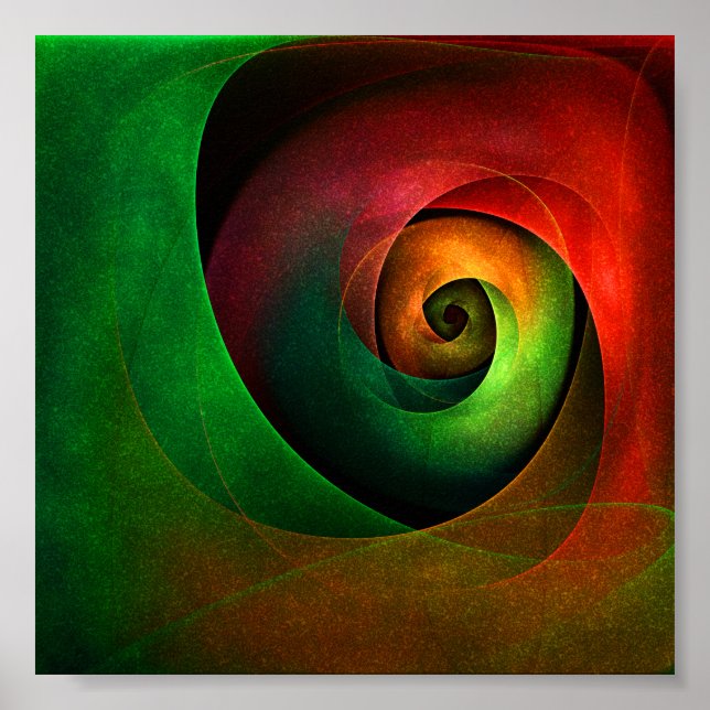 Affiche Rouge Vert Floral Moderne Art Abstrait Motif #21 (Devant)