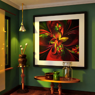 Affiche Rouge vert moderne Floral Abstrait Art Motif #05