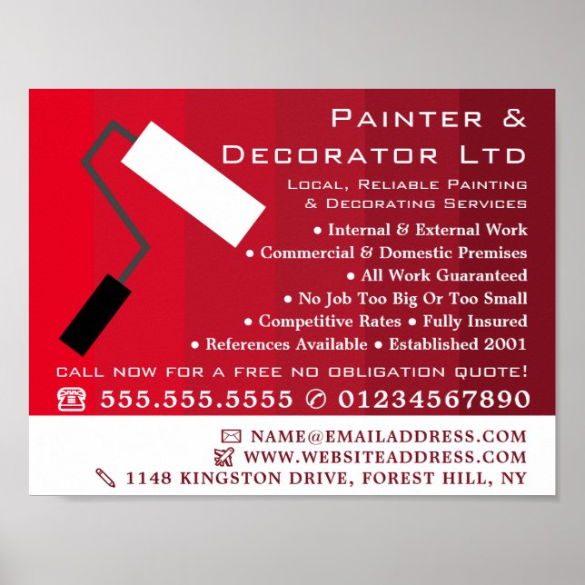 Affiche Rouges Ombre & Paint Roller, Peintre & Décorateur (Devant)