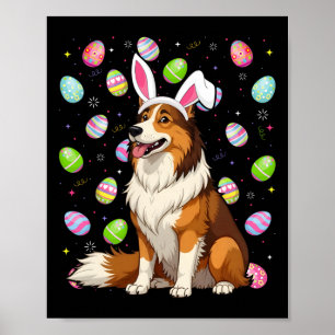 Affiche Rough Collie Chien Pâques Chasse aux oeufs Bunny P