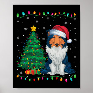 Affiche Rough Collie Chien Santa Chapeau Hommes Femmes Enf