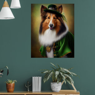 Affiche Rough Collie en robe de la Saint-Patrick