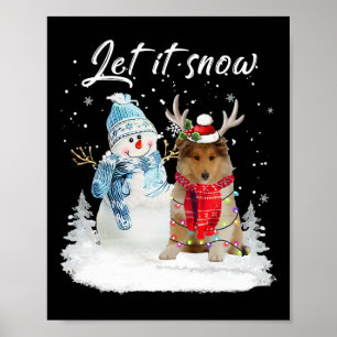 Affiche Rough Collie Père Noël Chien Noël Snowman Xmas Paj