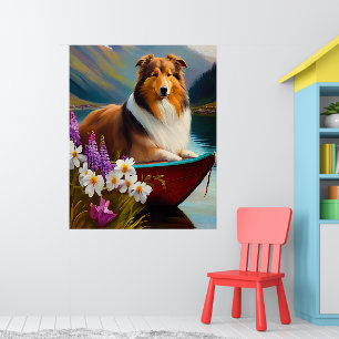 Affiche Rough Collie sur une pagaie : une aventure Pittore