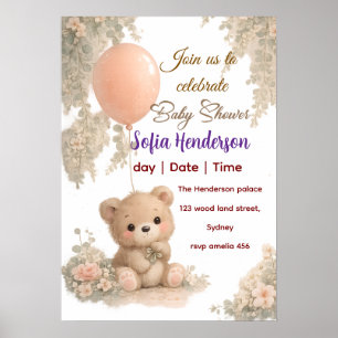 Affiche rougir brun aquarelle rose marron ours en peluche