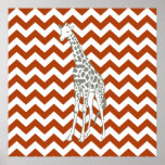 Affiche Rouille Red Safari Chevron avec Pop Art Giraffe<br><div class="desc">Mod Chevron motif dans la palette de couleurs Safari Moods d'Emporio Moffa,  avec la girafe pop art sur un côté.</div>