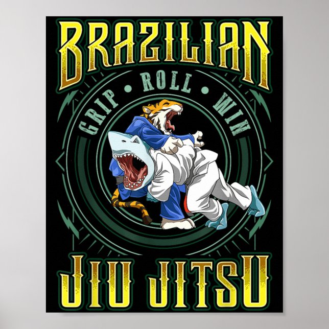Affiche Roulade de prise BJJ - Requin de Jiu Jitsu de grap (Devant)