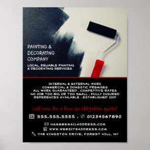 Affiche Rouleau à peinture rouge, Peintre & Décorateur Pub