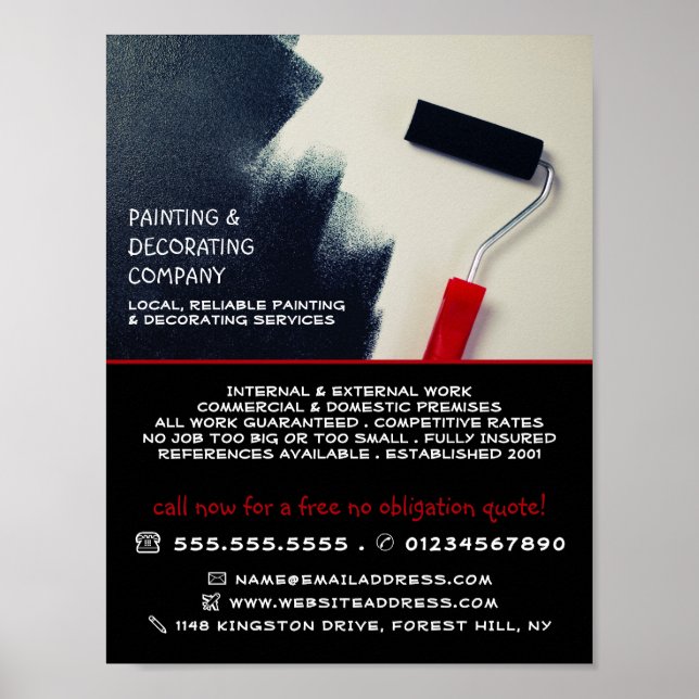 Affiche Rouleau à peinture rouge, Peintre & Décorateur Pub (Devant)