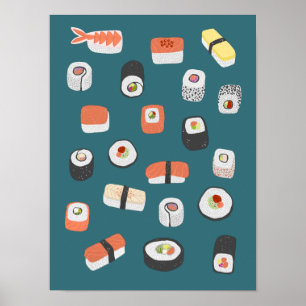 Affiche Rouleau de maki nigiri de sushi japonais