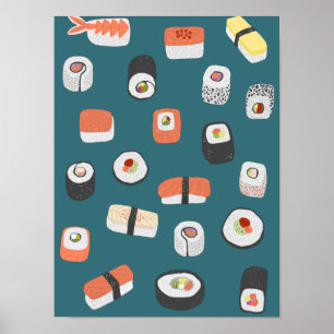 Affiche Rouleau de maki nigiri de sushi japonais