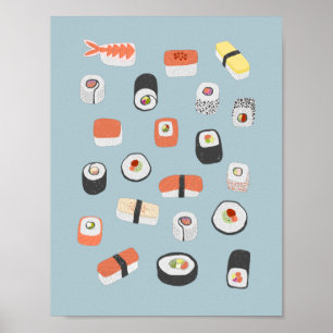 Affiche Rouleau de maki nigiri de sushi japonais
