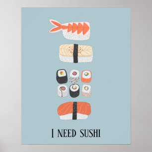 Affiche Rouleau Maki Nigiri de Sushi Japonais Texte person