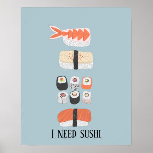 Affiche Rouleau Maki Nigiri de Sushi Japonais Texte person