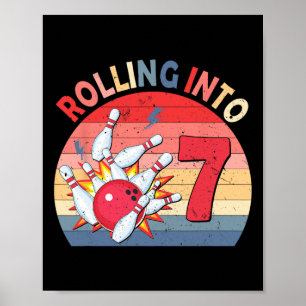 Affiche Rouler Dans 7 Bowling Anniversaire 7 Année Enfants