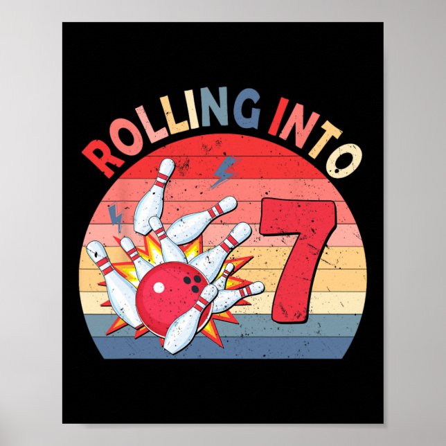 Affiche Rouler Dans 7 Bowling Anniversaire 7 Année Enfants (Devant)