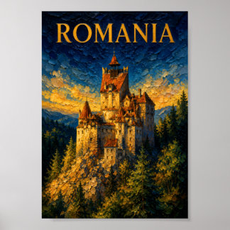 Affiche Roumanie : Château de Bran Art Souvenir Lueur Myst