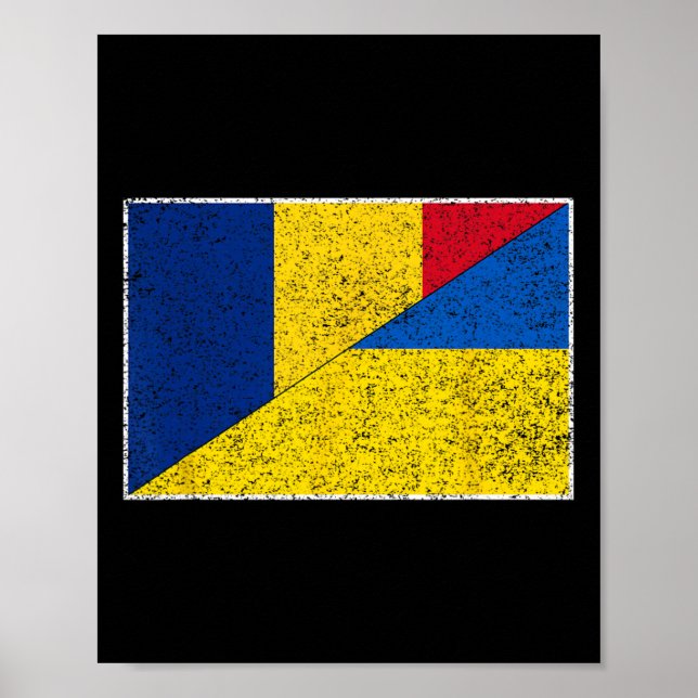 Affiche Roumanie Drapeau Ukraine Roumain Fierté Ukrainienn (Devant)