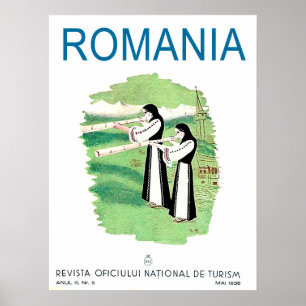 Affiche Roumanie, femmes avec des instruments de musique t
