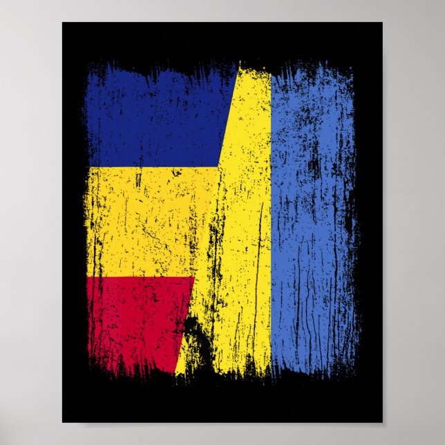 Affiche Roumanie Ukraine Demi-drapeau Héritage roumain ukr (Devant)