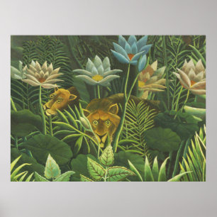 Affiche Rousseau Jungle Lion Tropical Art Imprimer Feuilla