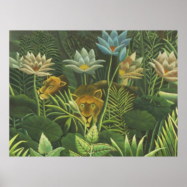 Affiche Rousseau Jungle Lion Tropical Art Imprimer Feuilla (Devant)