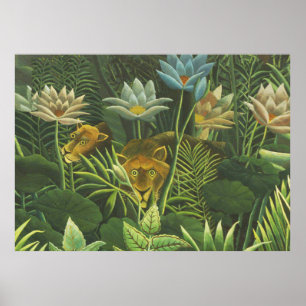Affiche Rousseau Jungle Lion Tropical Art Imprimer Feuilla
