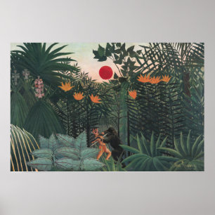 Affiche Rousseau - Paysage Tropical, Indien et Gorille