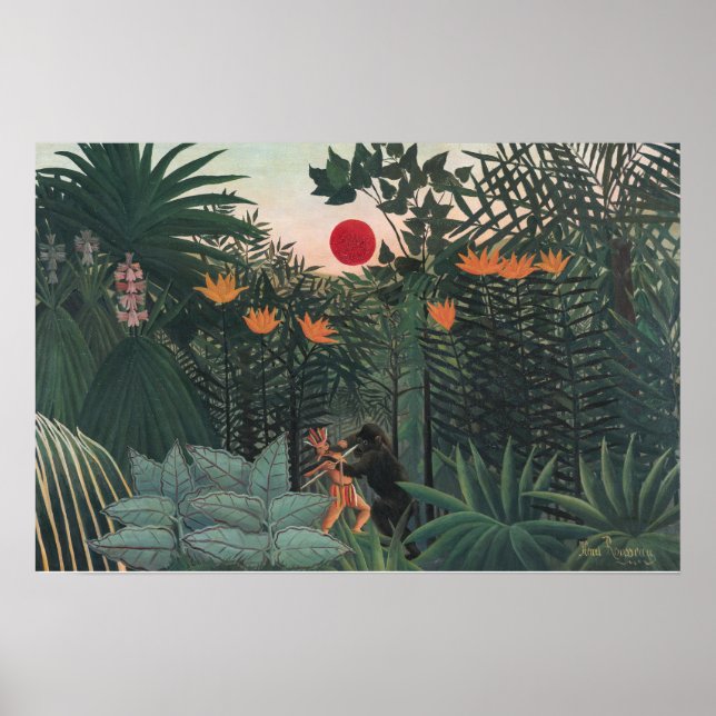 Affiche Rousseau - Paysage Tropical, Indien et Gorille (Devant)