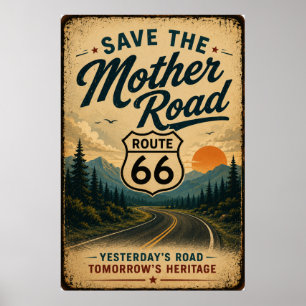 Affiche Route 66, Art de préservation du patrimoine routie