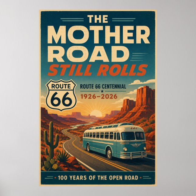 Affiche route 66 Bus de la route mère Centenaire Art du dé (Devant)