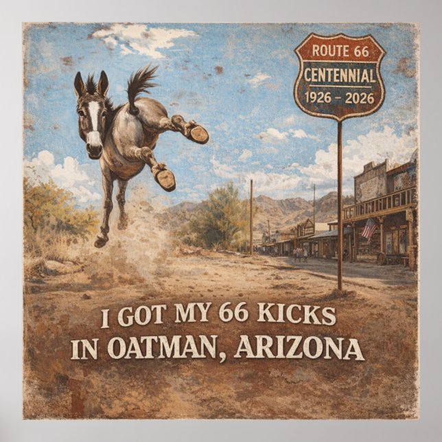 Affiche Route 66 Centennial Oatman Donkey Travel Art (Devant)