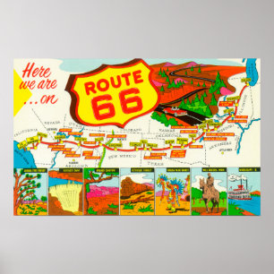Affiche Route 66 de Los Angeles à Chicago