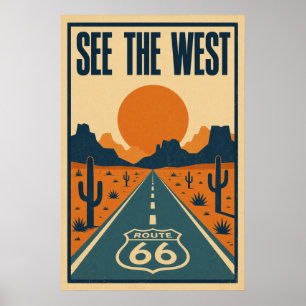 Affiche Route 66 Découvrez l'Ouest Litho